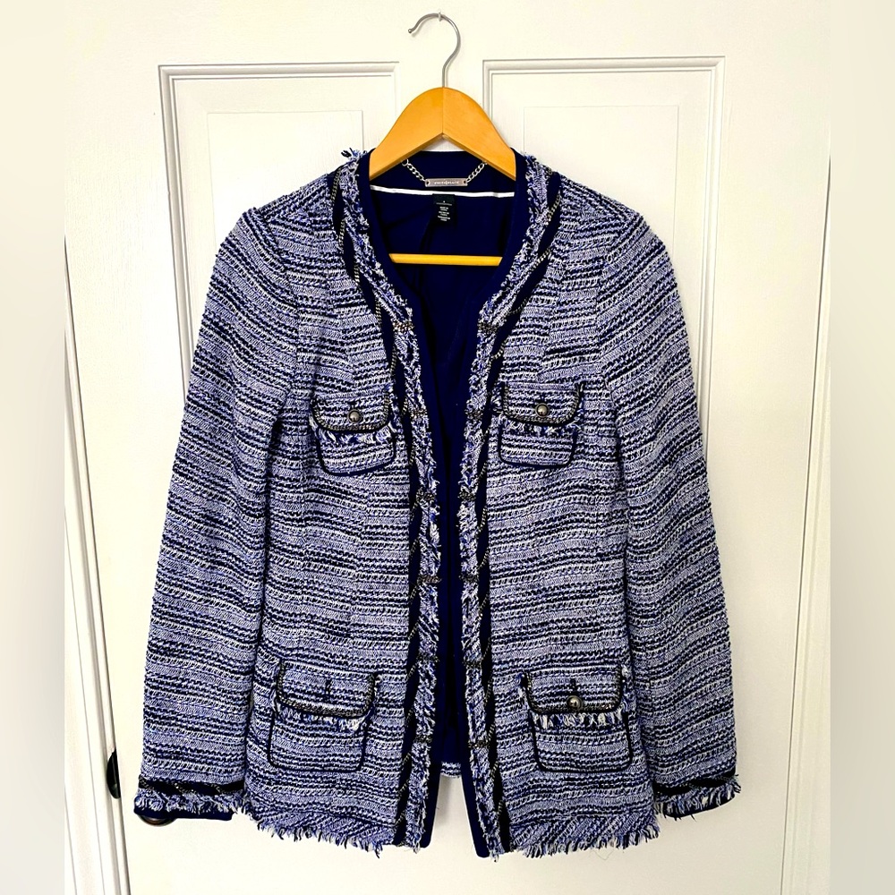 White House Black Market Blue Tweed Blazer